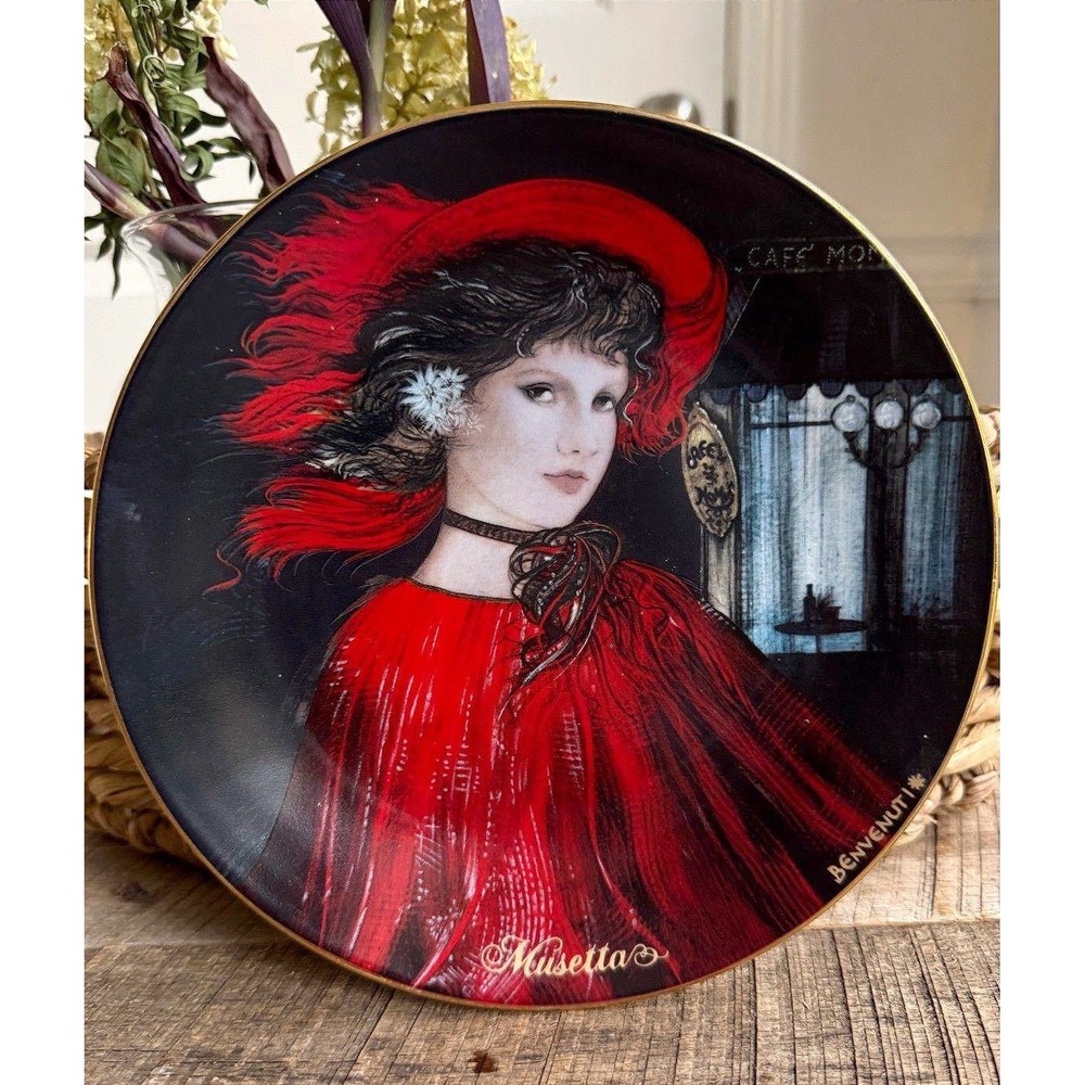1986 Musetta Riccardo Benvenuti Wall Art Decor 8.5" Dark Academia